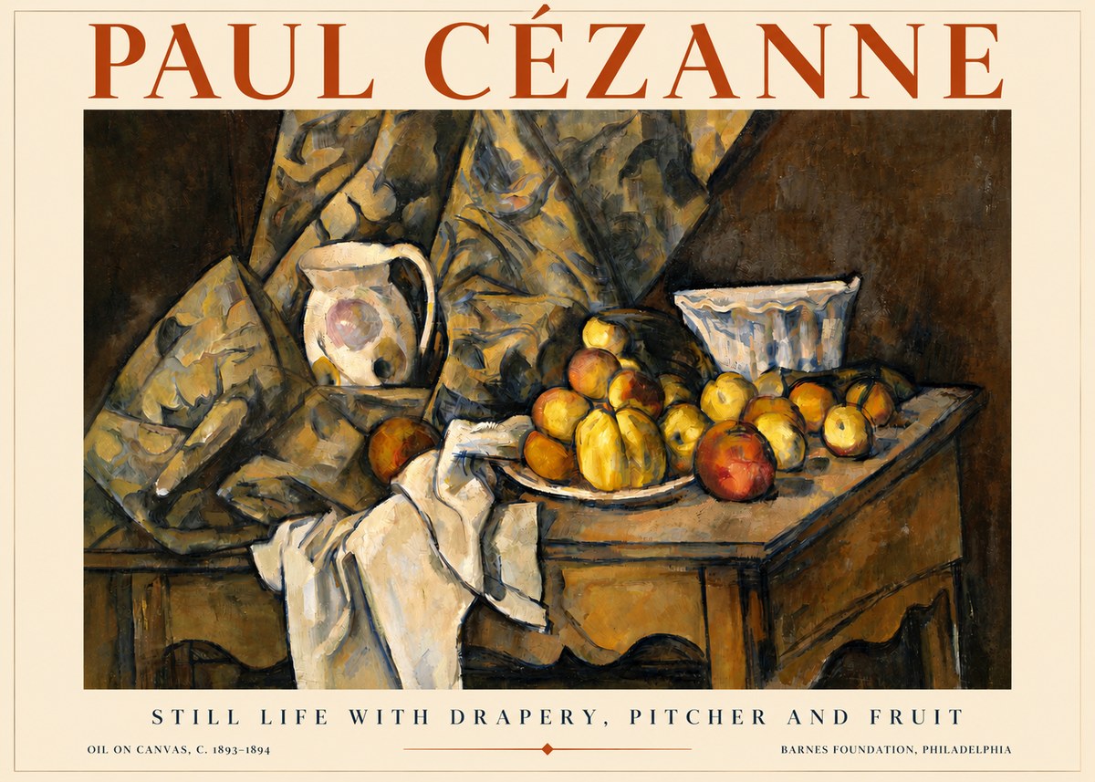 Paul Cézanne Still Life with Drapery, Pitcher and Fruit No4 - Plakat