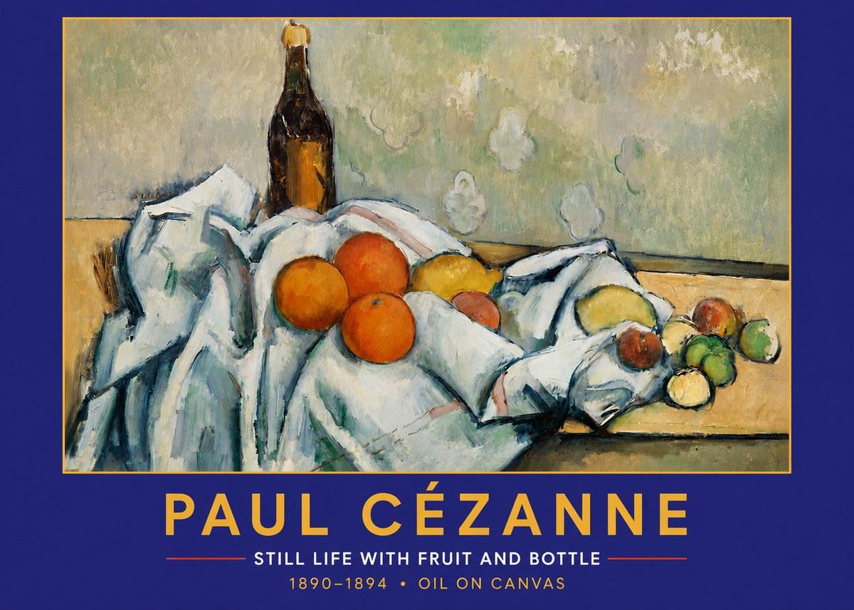 Paul Cézanne Still Life with Fruit and Bottle No2 - Plakat