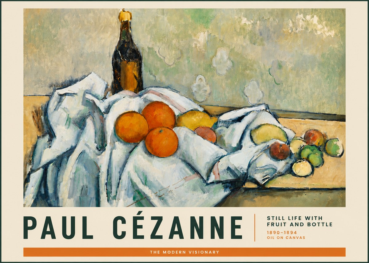 Paul Cézanne Still Life with Fruit and Bottle No3 - Plakat