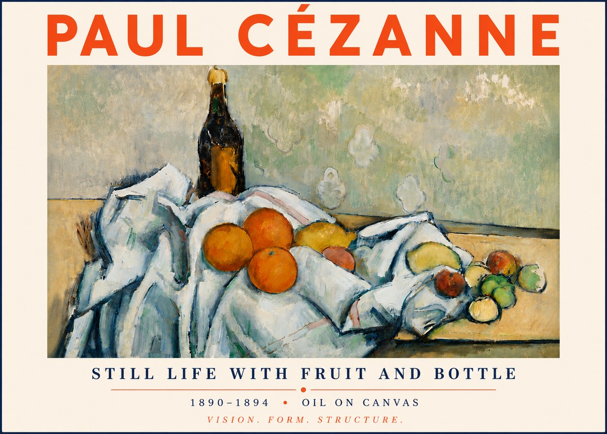 Paul Cézanne Still Life with Fruit and Bottle No6 - Plakat