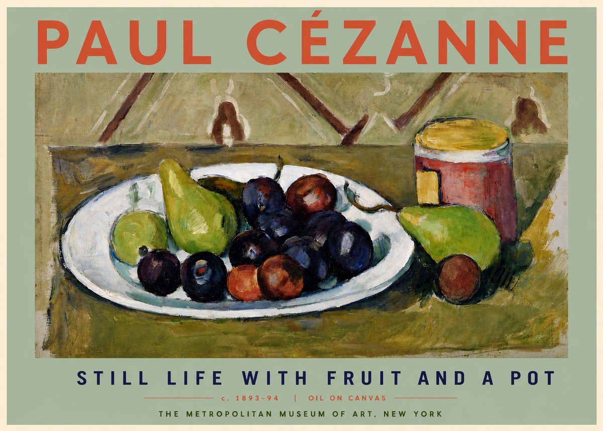Paul Cézanne Still Life with Fruit and a Pot No6 - Plakat