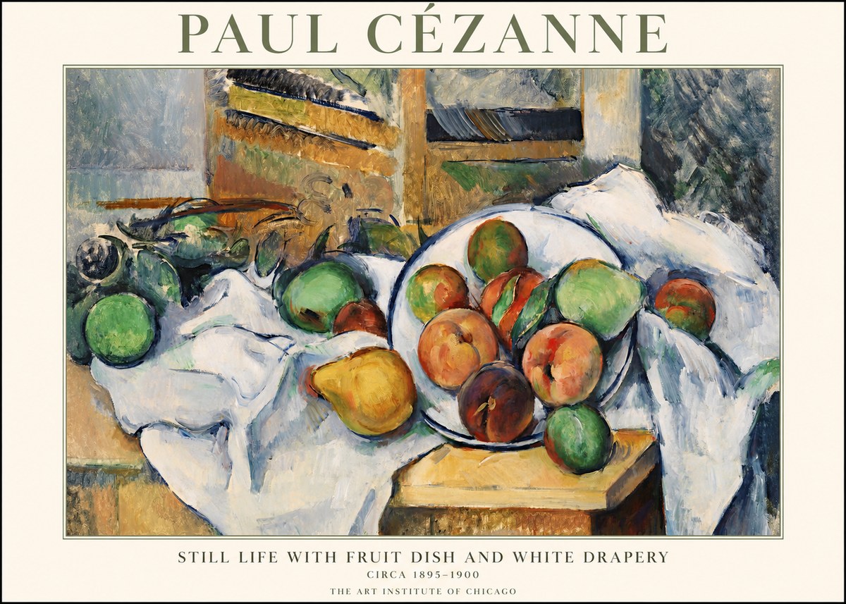Paul Cézanne Still Life with Fruit Dish and White Drapery No1 - Plakat