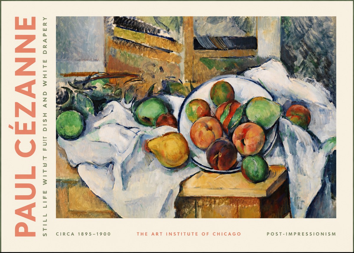 Paul Cézanne Still Life with Fruit Dish and White Drapery No2 - Plakat