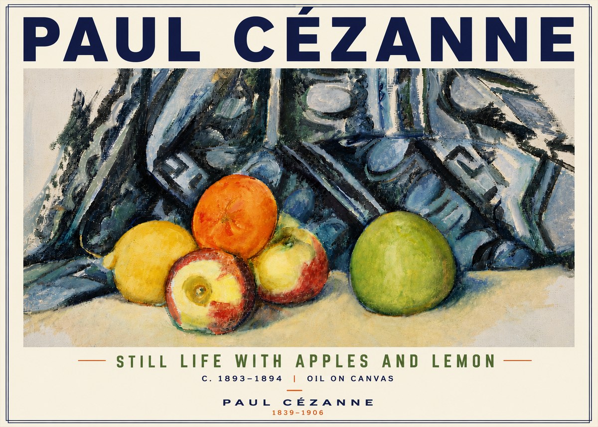 Paul Cézanne Still Life with Apples and Lemon No6 - Plakat