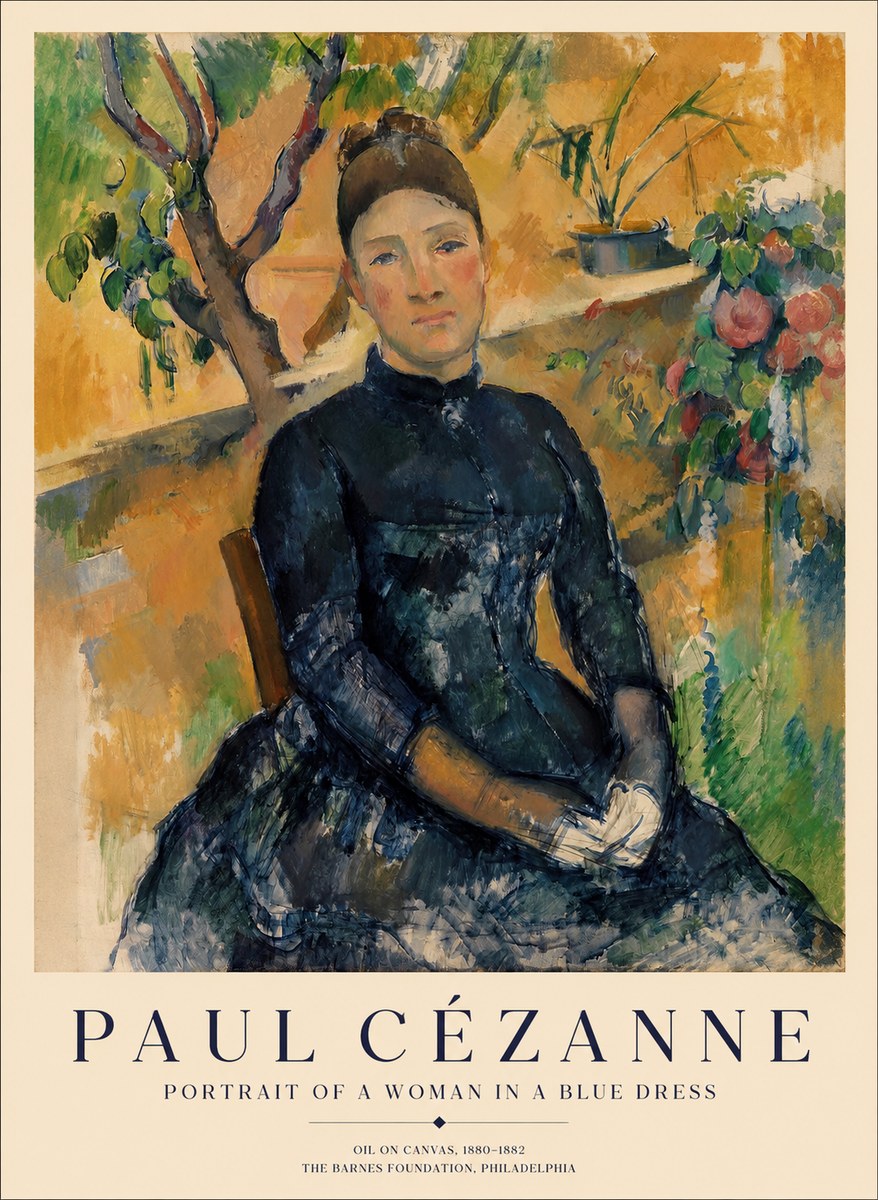 Paul Cézanne Portrait of a Woman in a Blue Dress No1 - Plakat