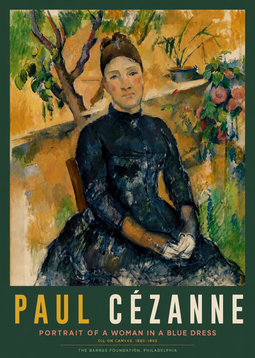 Paul Cézanne Portrait of a Woman in a Blue Dress No2 - Plakat