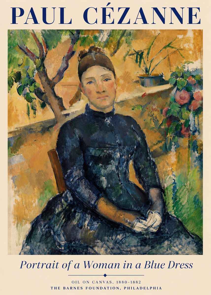 Paul Cézanne Portrait of a Woman in a Blue Dress No3 - Plakat