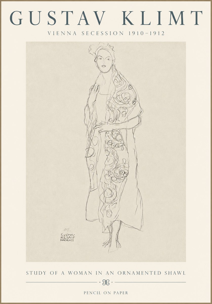 Klimt Study of a Woman in an Ornamented Shawl No3 - Plakat