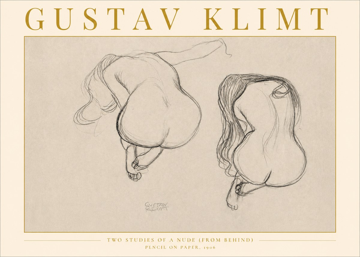 Klimt Two Studies of a Nude (from Behind) No2 - Plakat