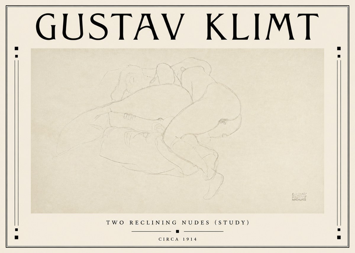 Klimt Two Reclining Nudes (Study) No3 - Plakat