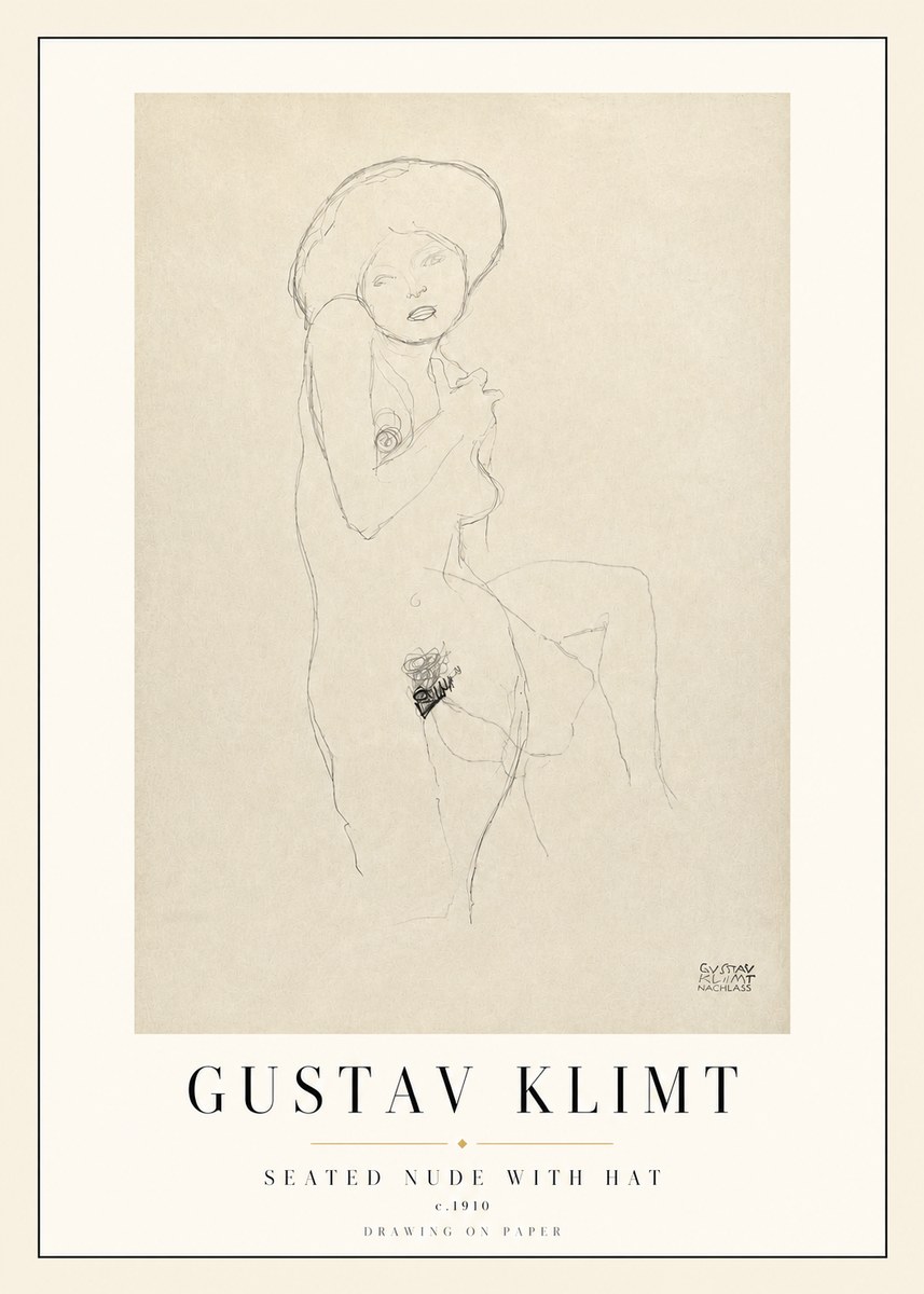 Klimt Seated Nude with Hat No3 - Plakat