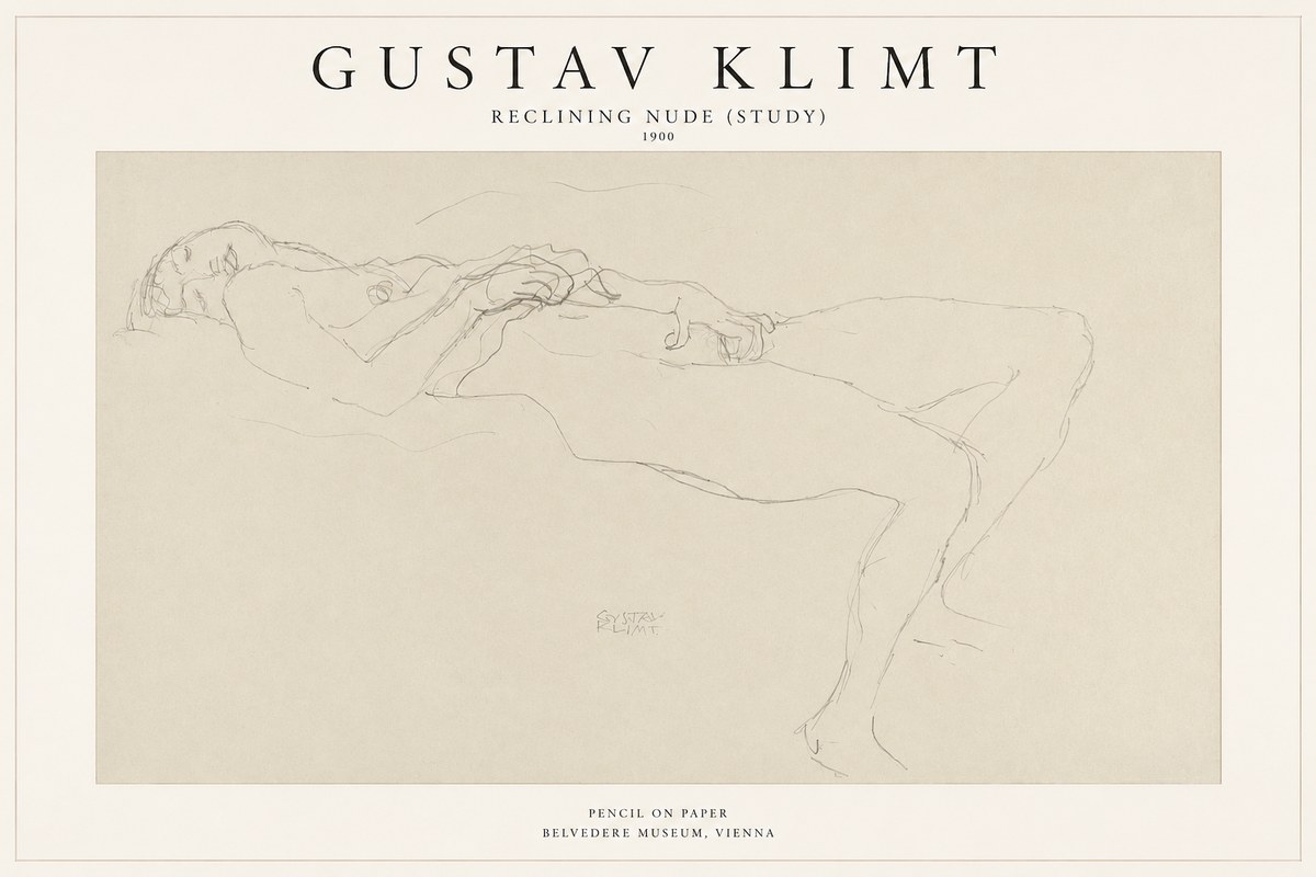 Klimt Reclining Nude (Study) No1 - Plakat