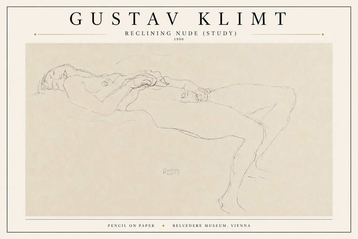 Klimt Reclining Nude (Study) No3 - Plakat