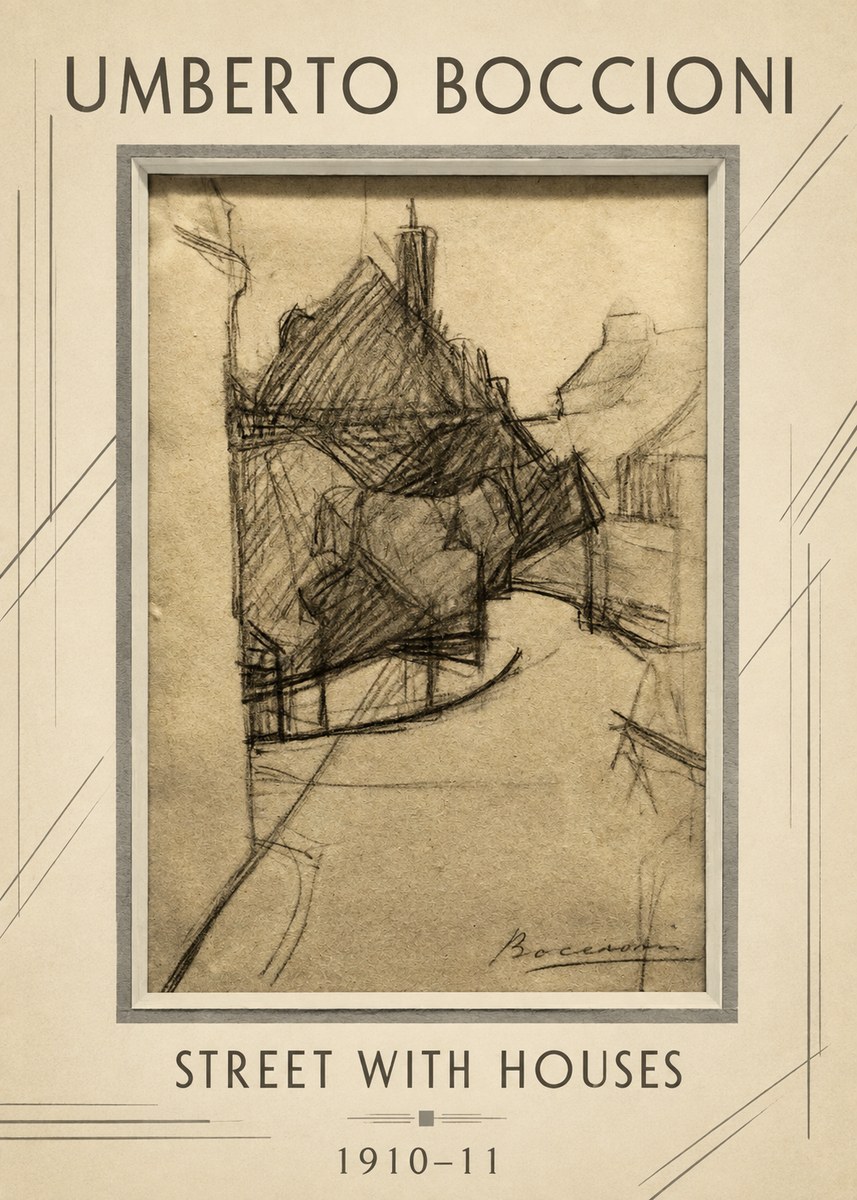 Umberto Boccioni Street with Houses No1 - Plakat