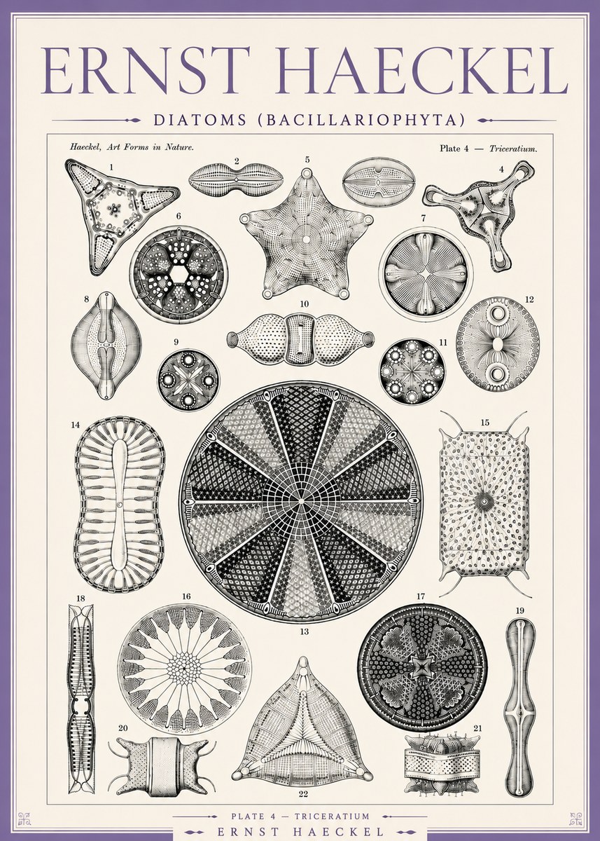 Ernst Haeckel Diatoms (Bacillariophyta) Plate 4 – Triceratium No3 - Plakat