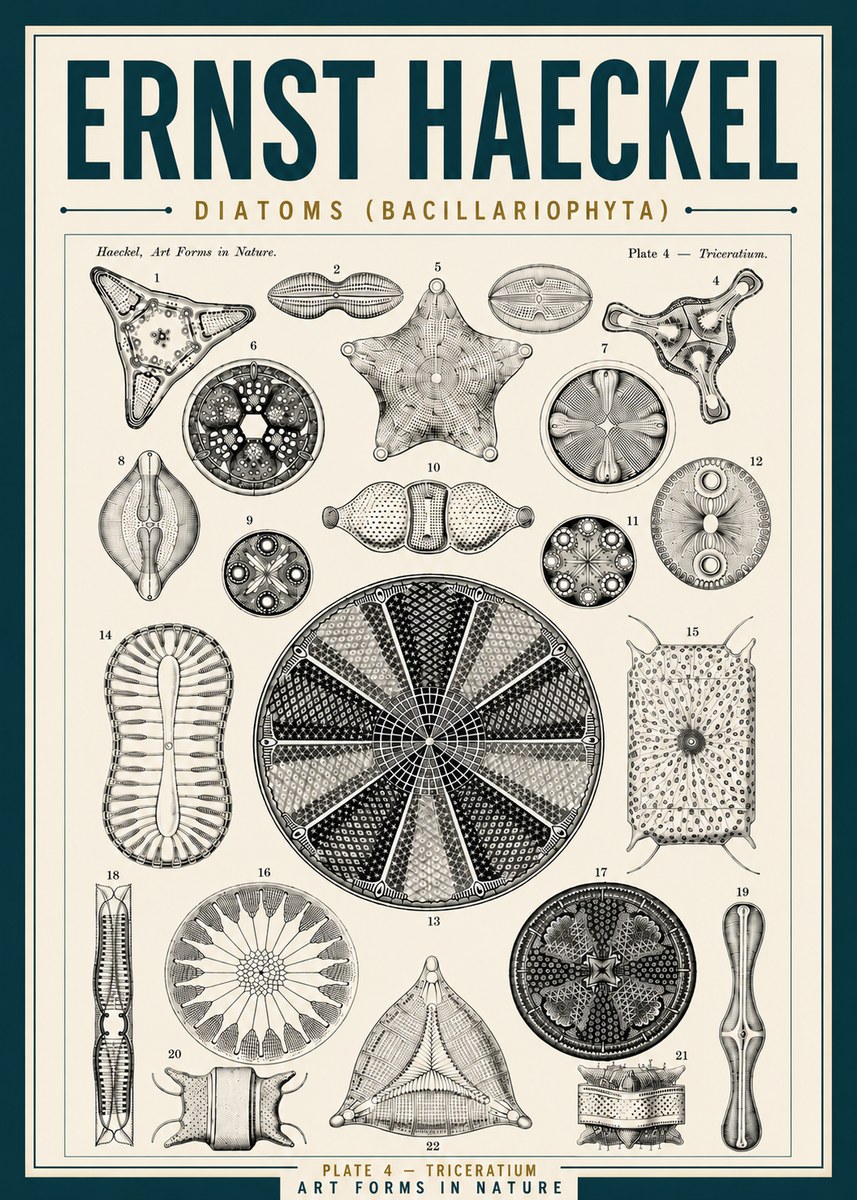 Ernst Haeckel Diatoms (Bacillariophyta) Plate 4 – Triceratium No5 - Plakat