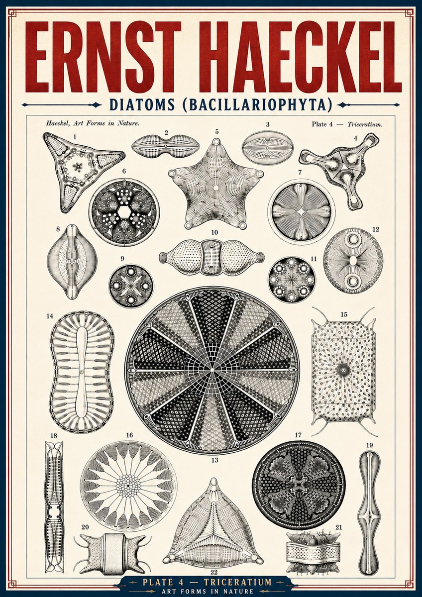 Ernst Haeckel Diatoms (Bacillariophyta) Plate 4 – Triceratium No6 - Plakat