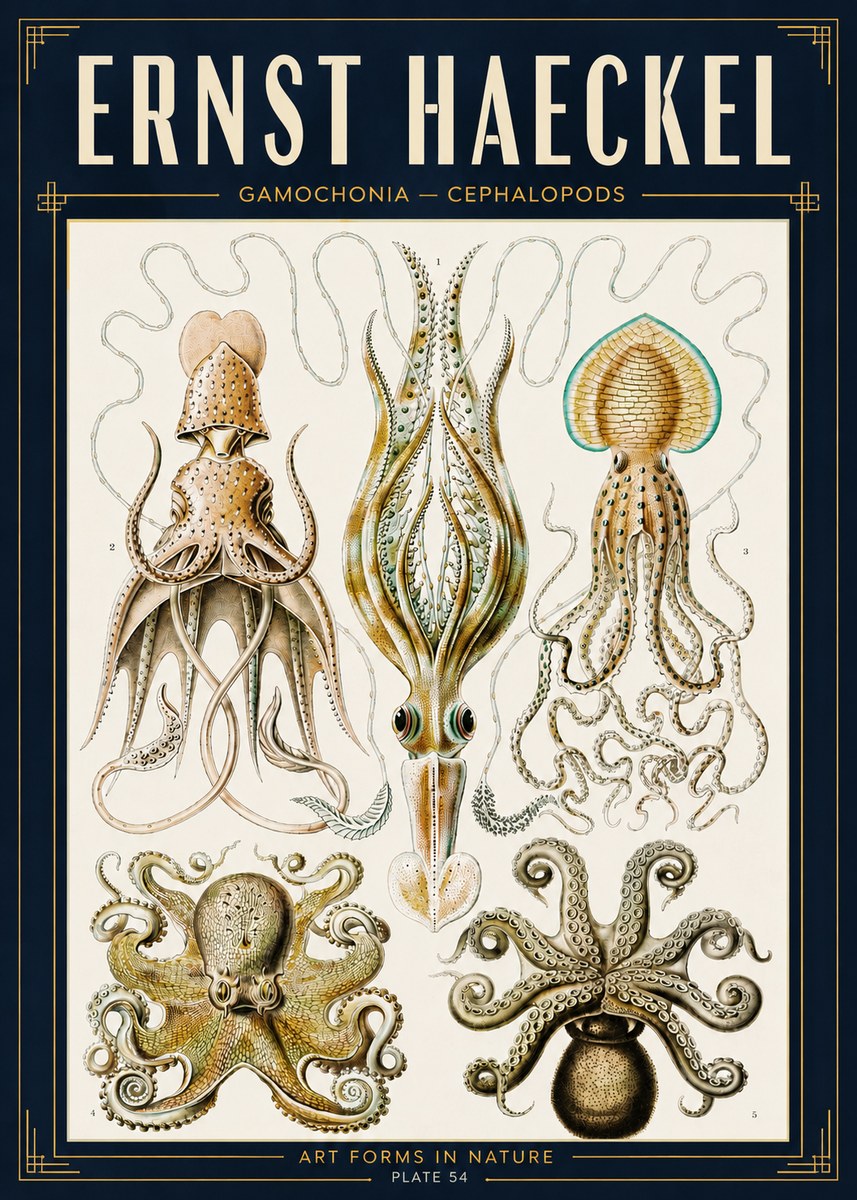 Ernst Haeckel Cephalopods Octopuses and Squid No5 - Plakat