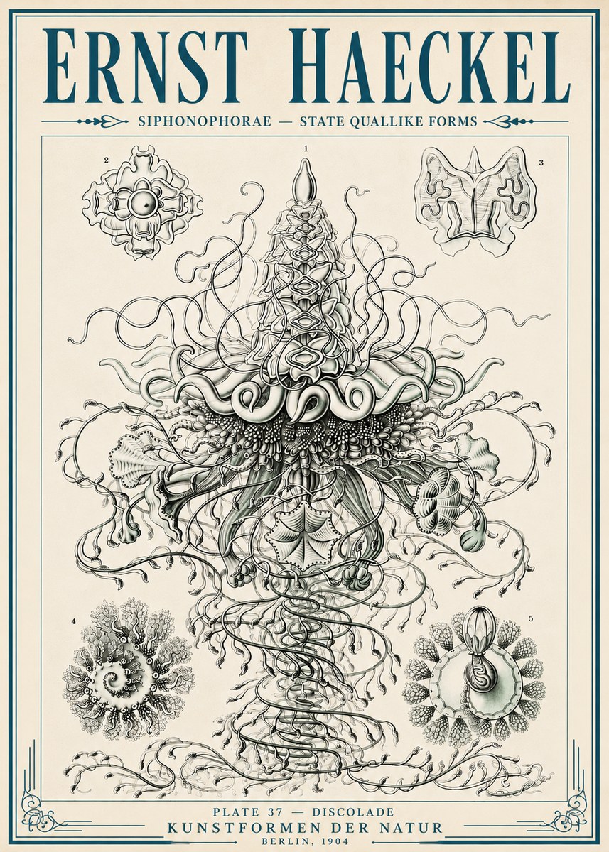 Ernst Haeckel Siphonophorae – State Quallike Forms No6 - Plakat