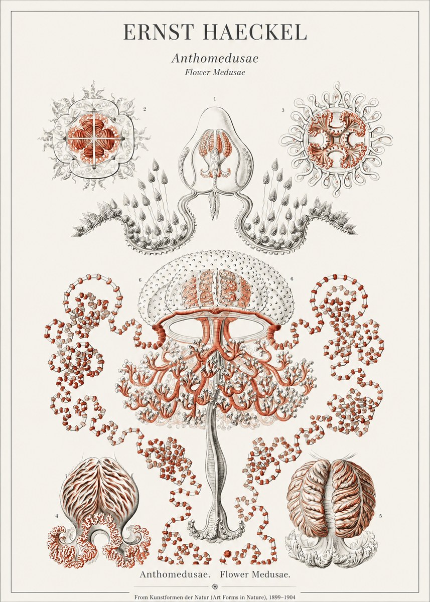 Ernst Haeckel Anthomedusae. Flower Medusae. No1 - Plakat