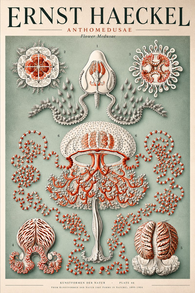 Ernst Haeckel Anthomedusae. Flower Medusae. No4 - Plakat