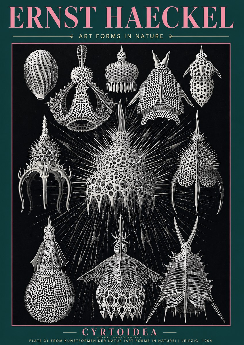 Ernst Haeckel Cyrtoidea - Starry Radiolarians No3 - Plakat