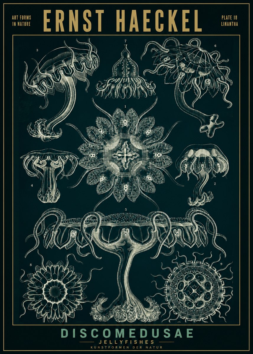 Ernst Haeckel Discomedusae. Jellyfishes. No2 - Plakat