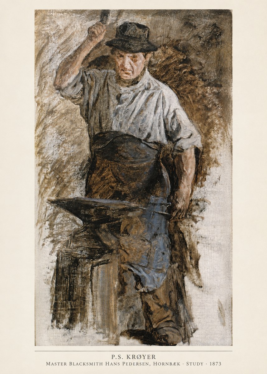 P.S. Krøyer Master Blacksmith Hans Pedersen, Hornbaek · Study · 1873 No6 - Plakat
