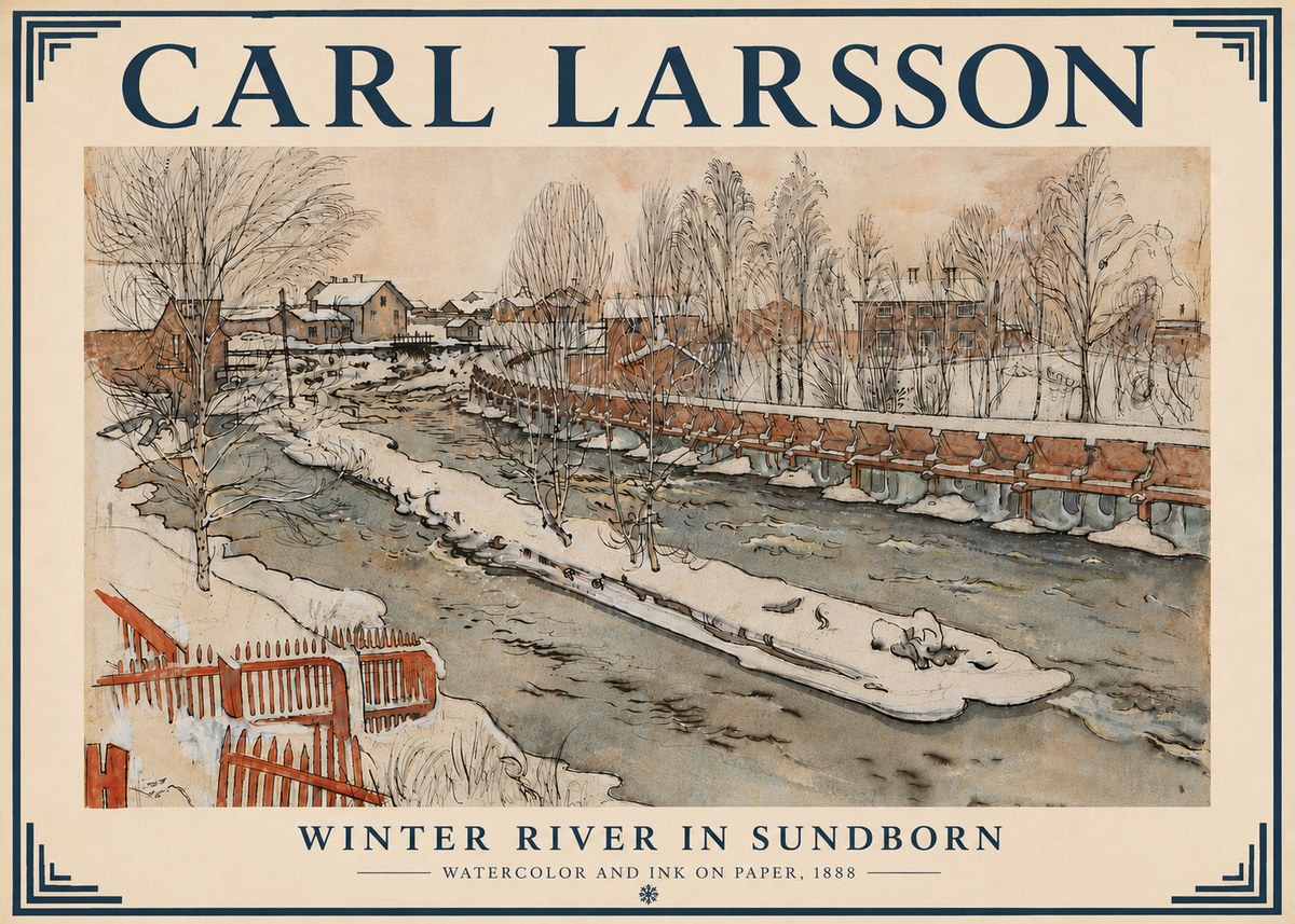Carl Larsson Winter River in Sundborn No6 - Plakat
