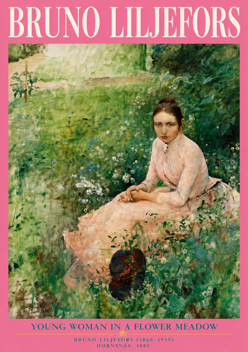 Bruno Liljefors Young Woman in a Flower Meadow No4 - Plakat