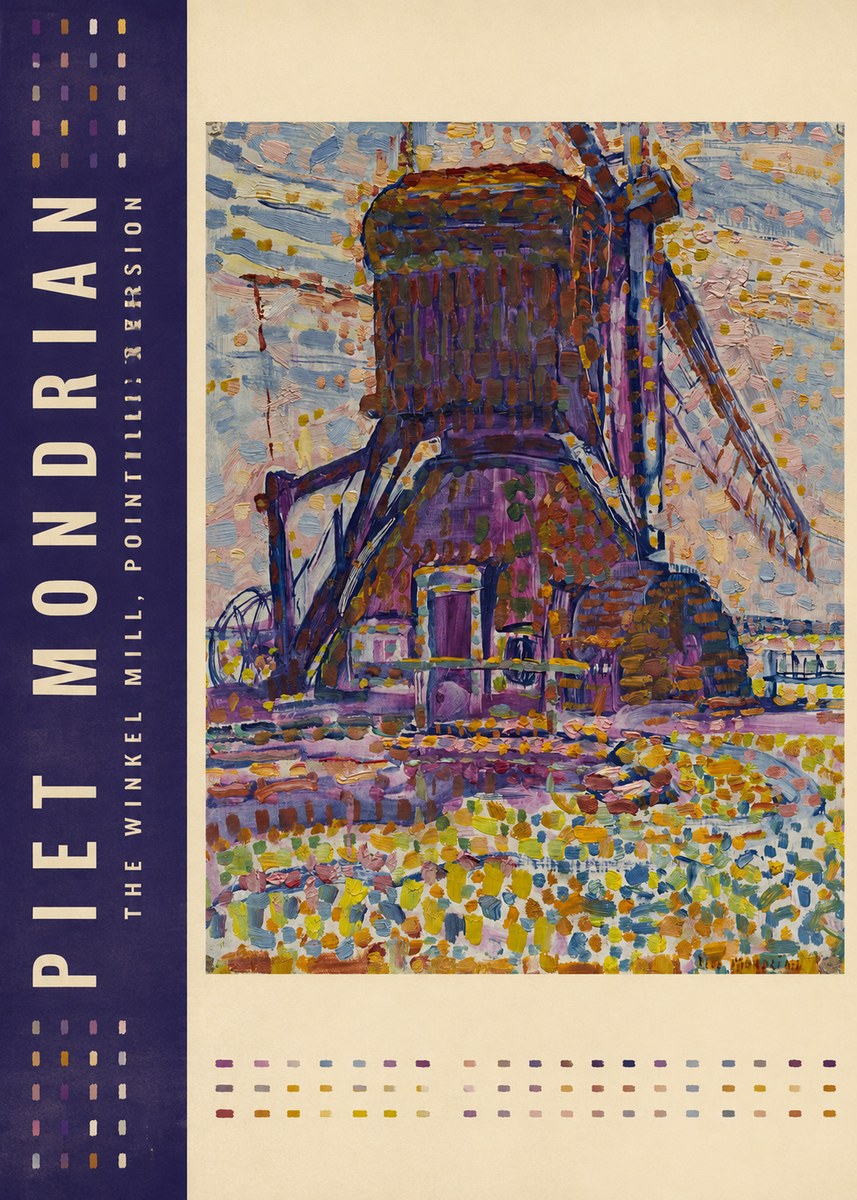 Piet Mondrian The Winkel Mill, Pointillist Version No2 - Plakat