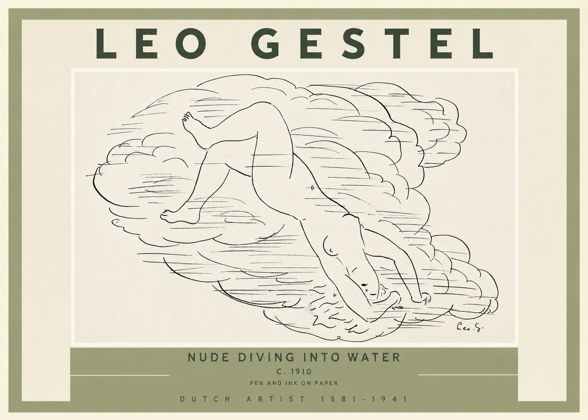 Leo Gestel Nude Diving into Water No2 - Plakat