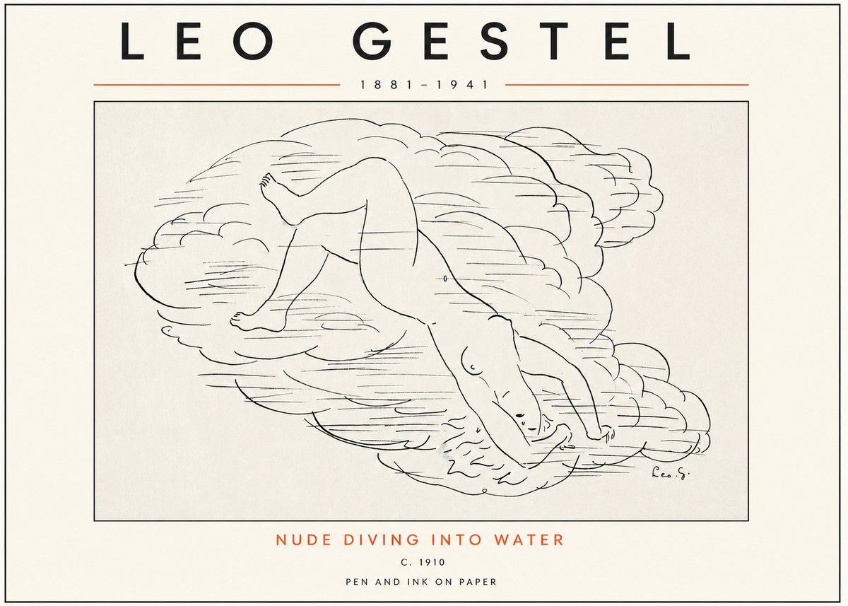 Leo Gestel Nude Diving into Water No3 - Plakat