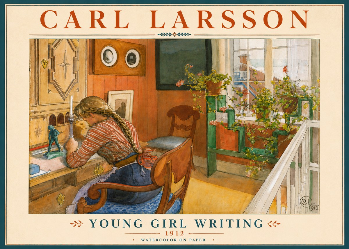 Carl Larsson Young Girl Writing No6 - Plakat