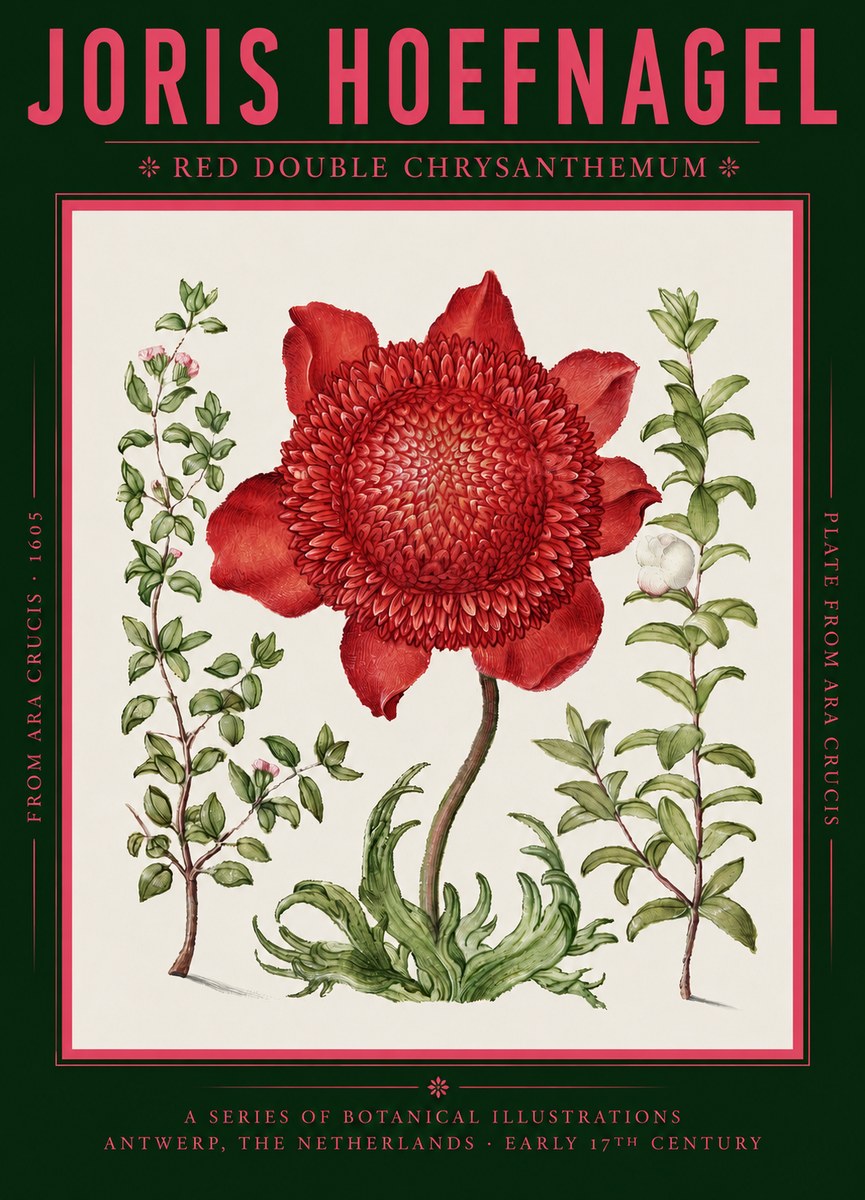 Joris Hoefnagel Red Double Chrysanthemum No2 - Plakat