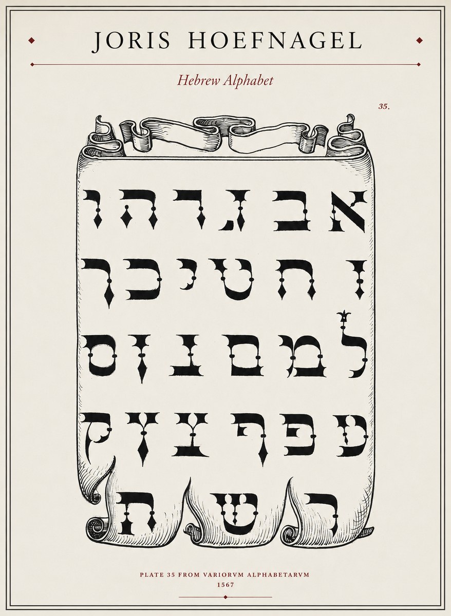 Joris Hoefnagel Hebrew Alphabet No1 - Plakat