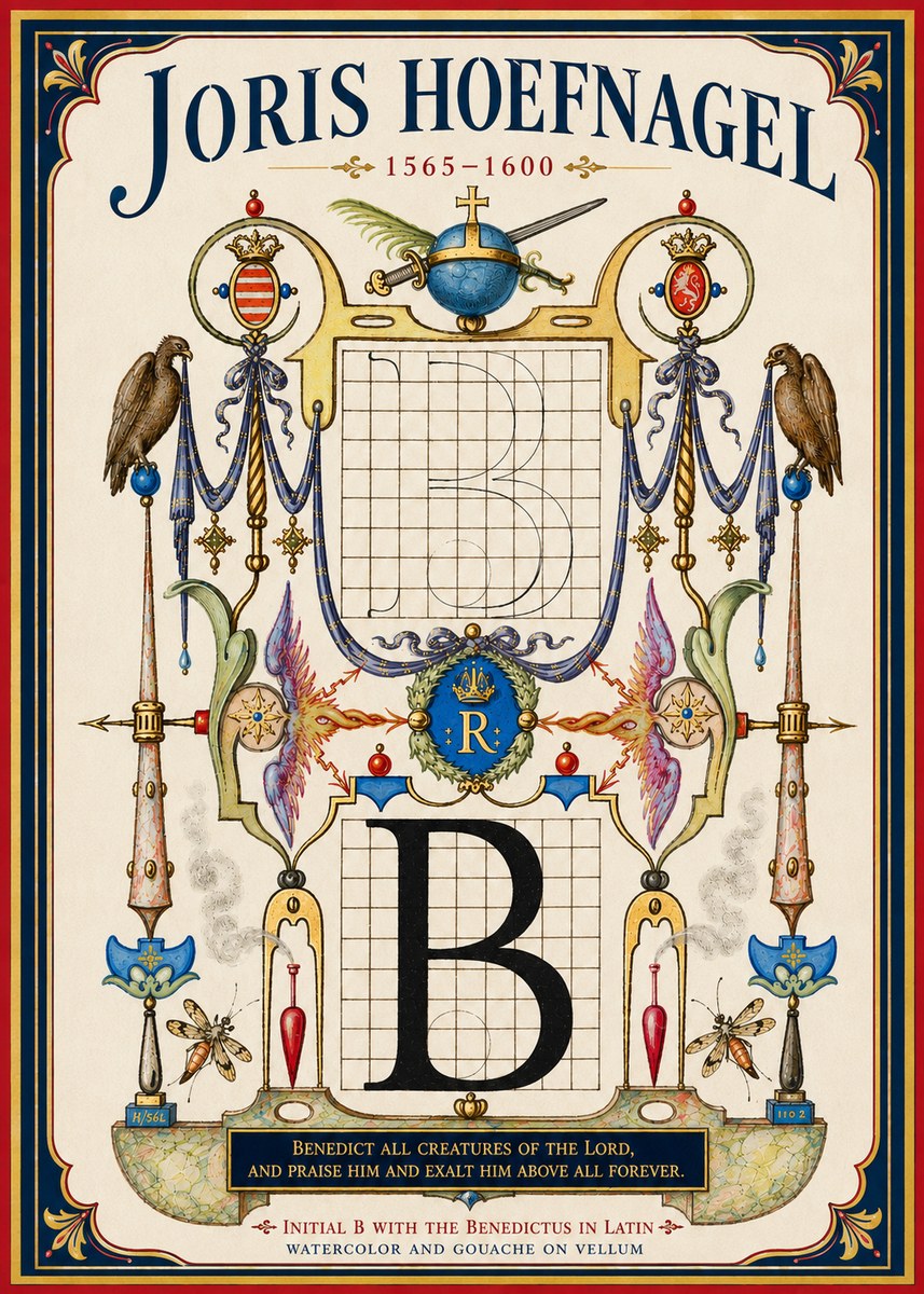 Joris Hoefnagel Initial B with the Benedictus in Latin No4 - Plakat