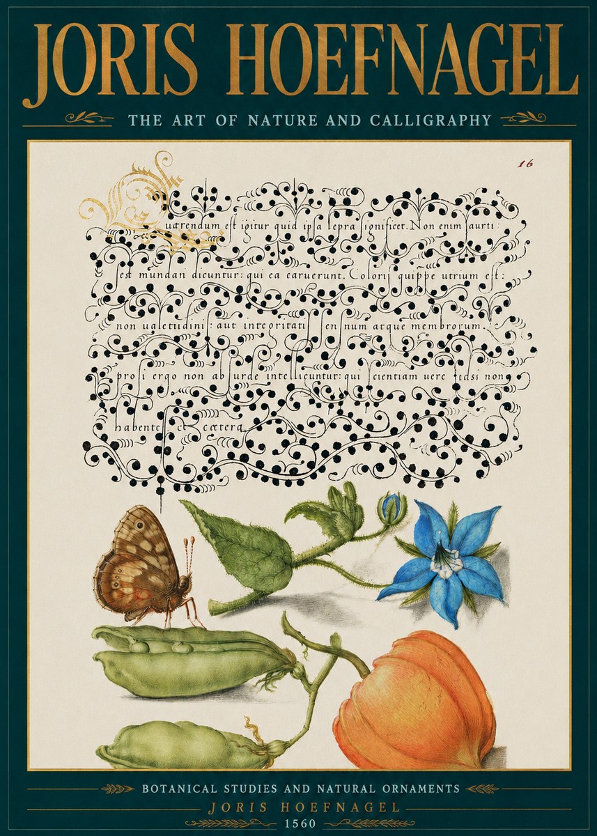 Joris Hoefnagel Study of Plants and Butterfly No5 - Plakat