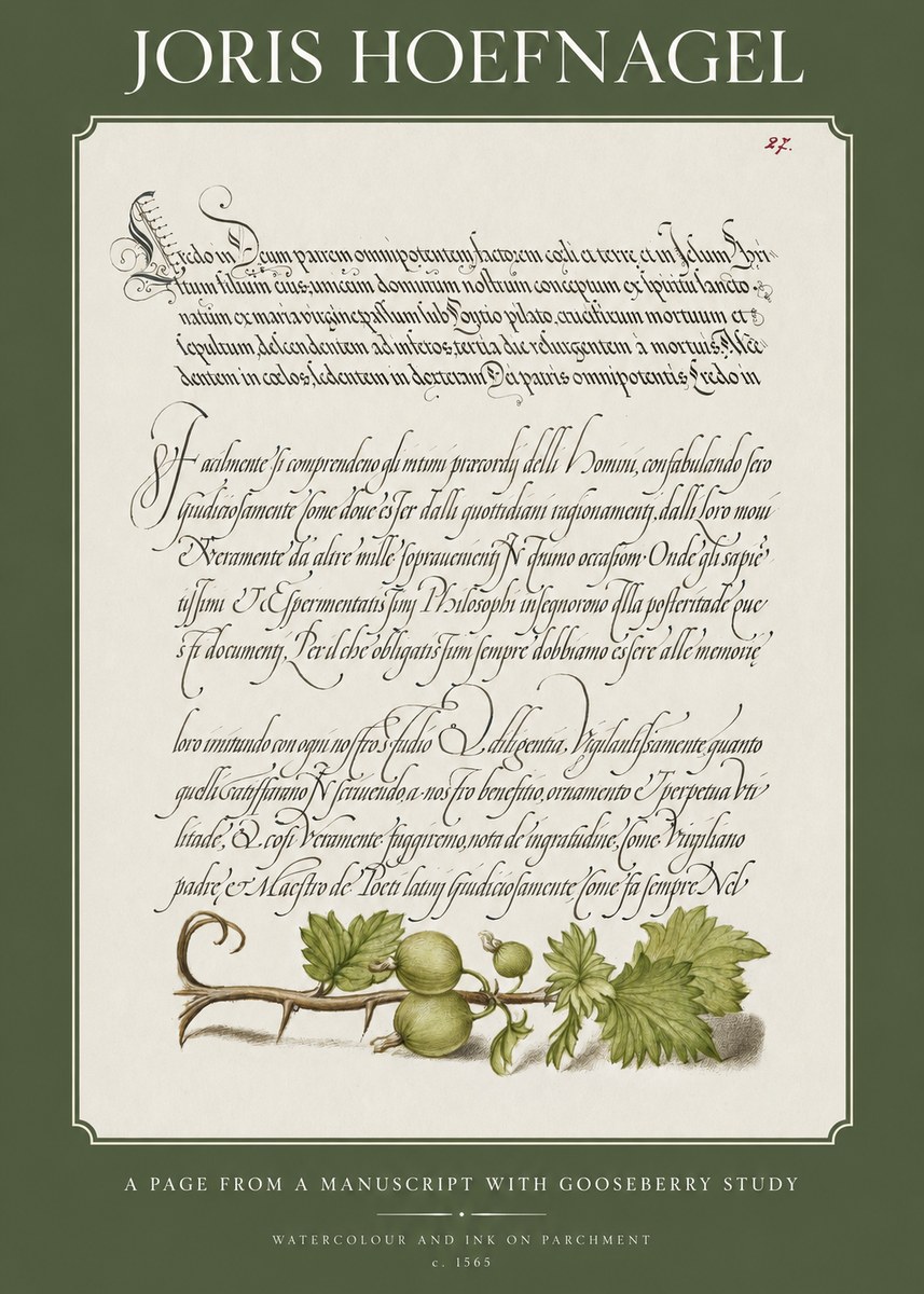Joris Hoefnagel A Page from a Manuscript with Gooseberry Study No1 - Plakat