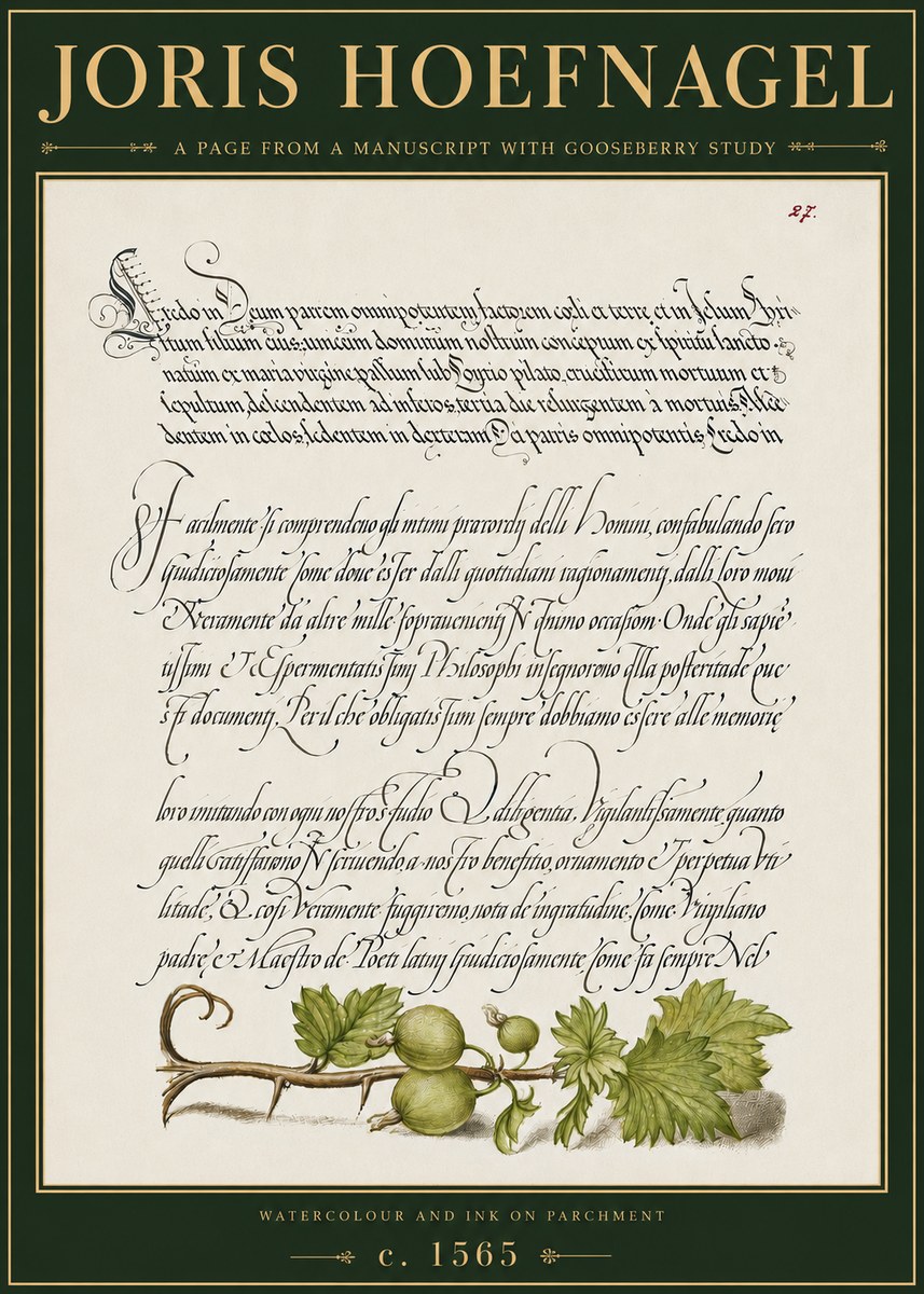 Joris Hoefnagel A Page from a Manuscript with Gooseberry Study No4 - Plakat