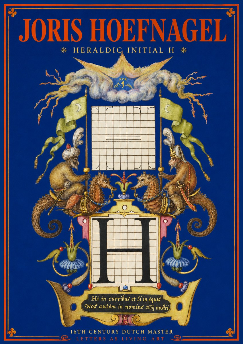 Joris Hoefnagel Heraldic Initial H No2 - Plakat