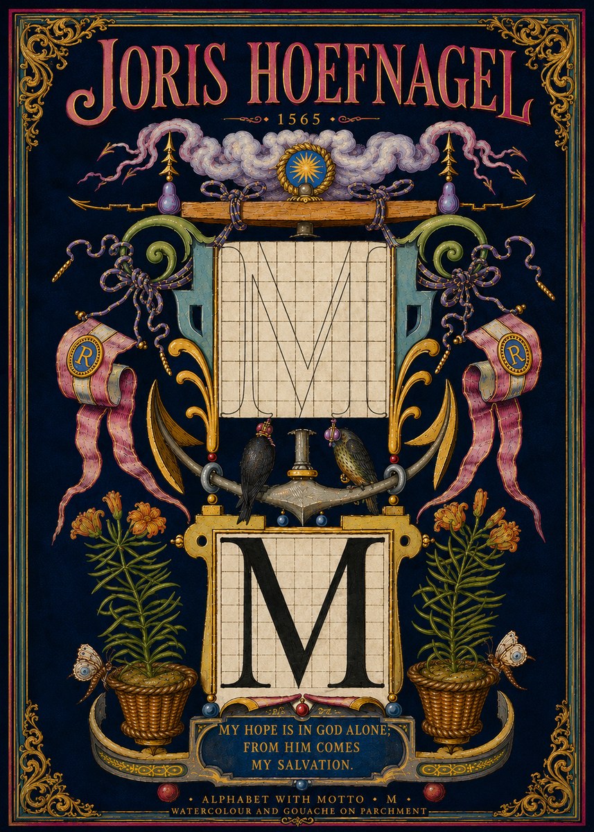 Joris Hoefnagel Alphabet with Motto • M • No5 - Plakat