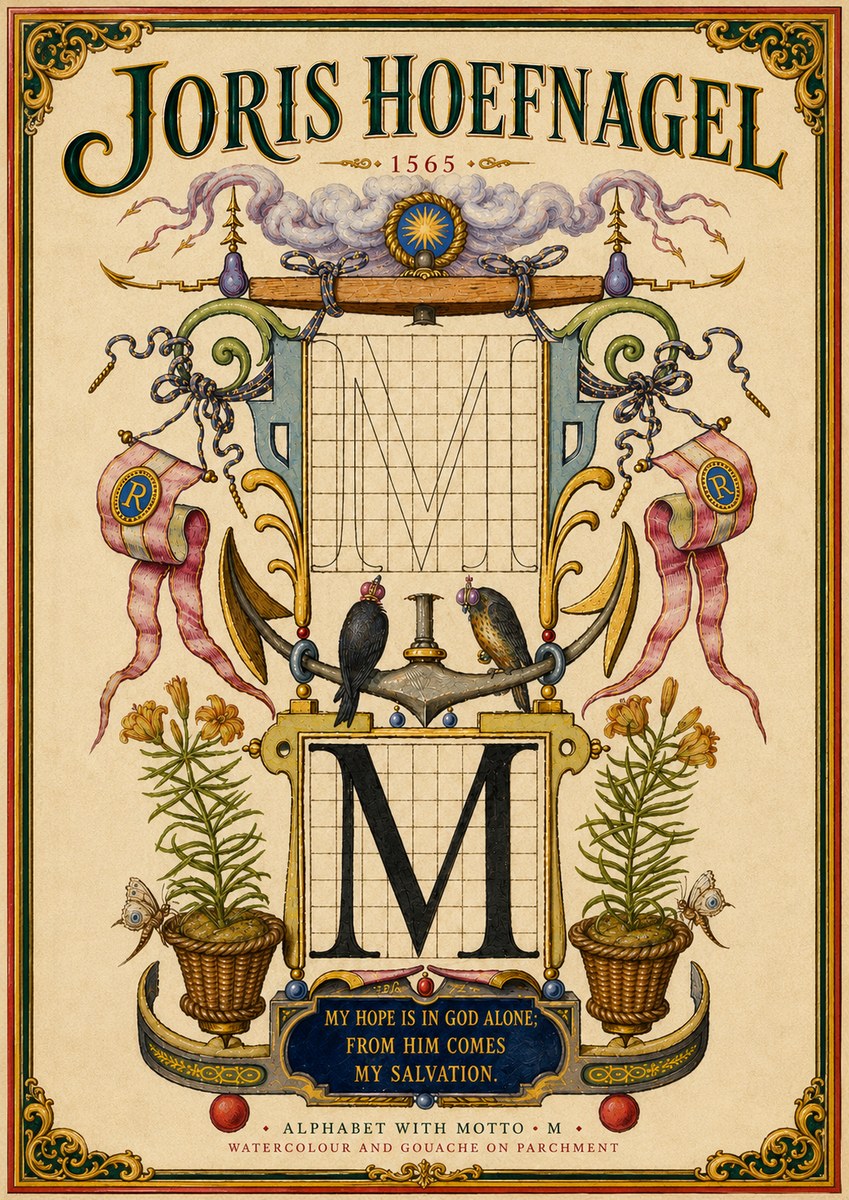 Joris Hoefnagel Alphabet with Motto • M • No6 - Plakat