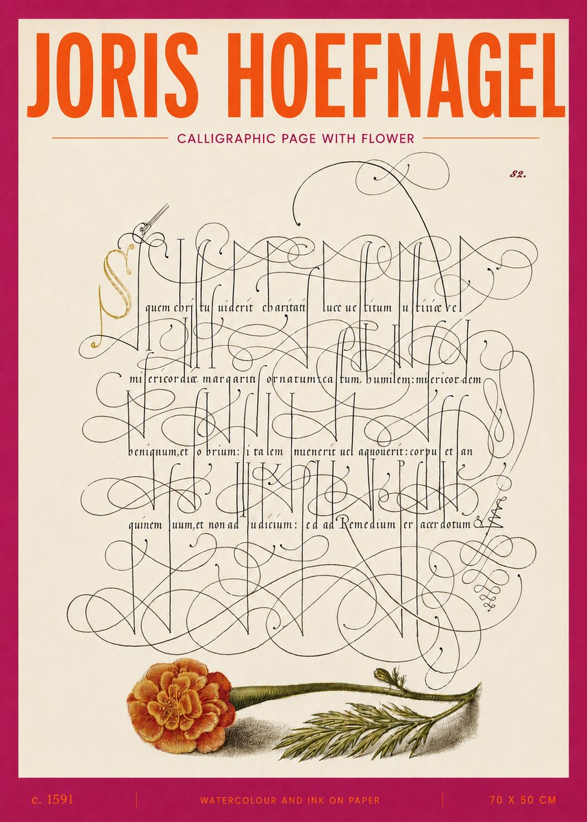 Joris Hoefnagel Calligraphic Study with Marigold No5 - Plakat