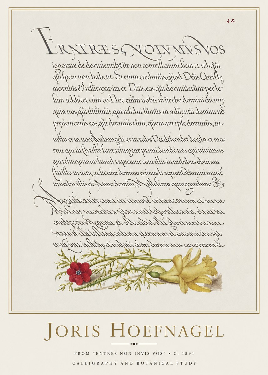 Joris Hoefnagel Calligraphy and Botanical Study I No2 - Plakat