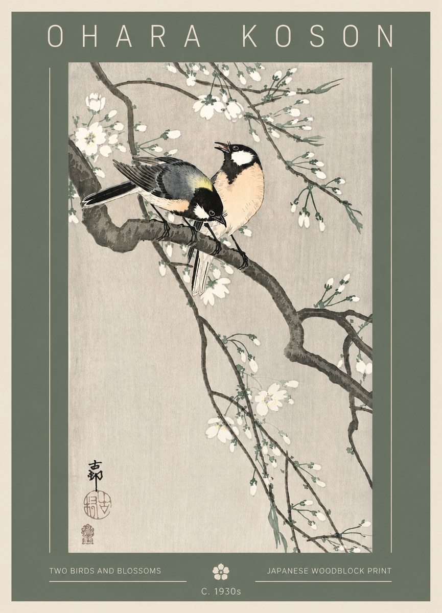 Ohara Koson Two Birds and Blossoms I No3 - Plakat