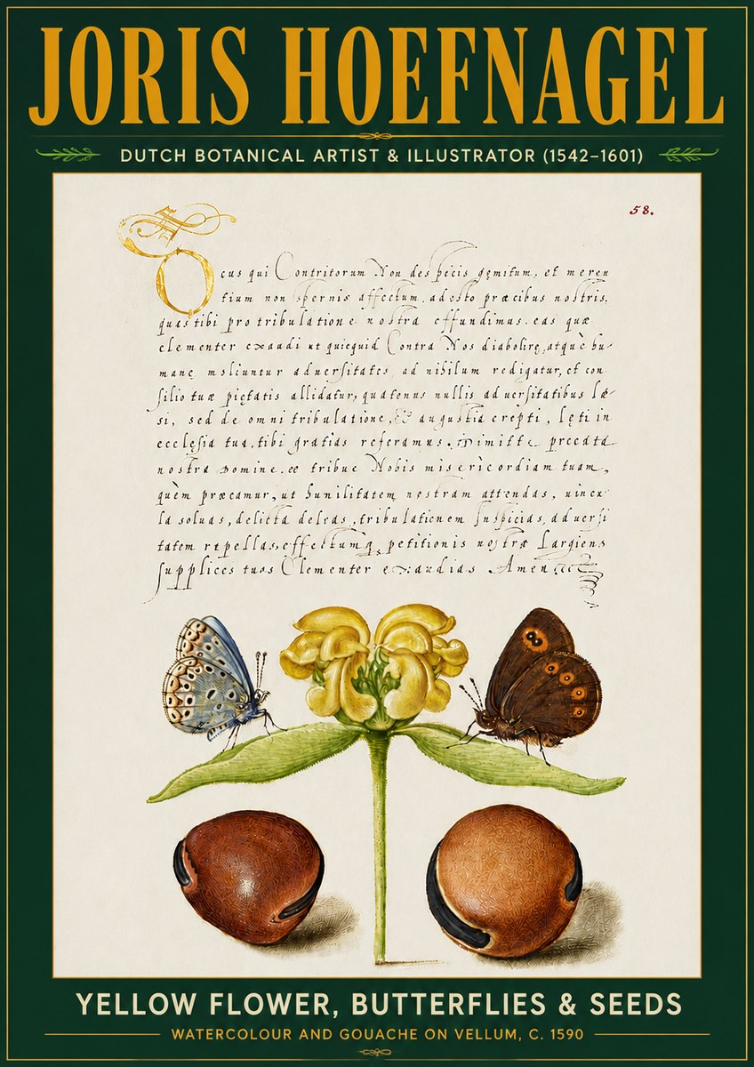 Joris Hoefnagel Yellow Flower, Butterflies & Seeds No5 - Plakat