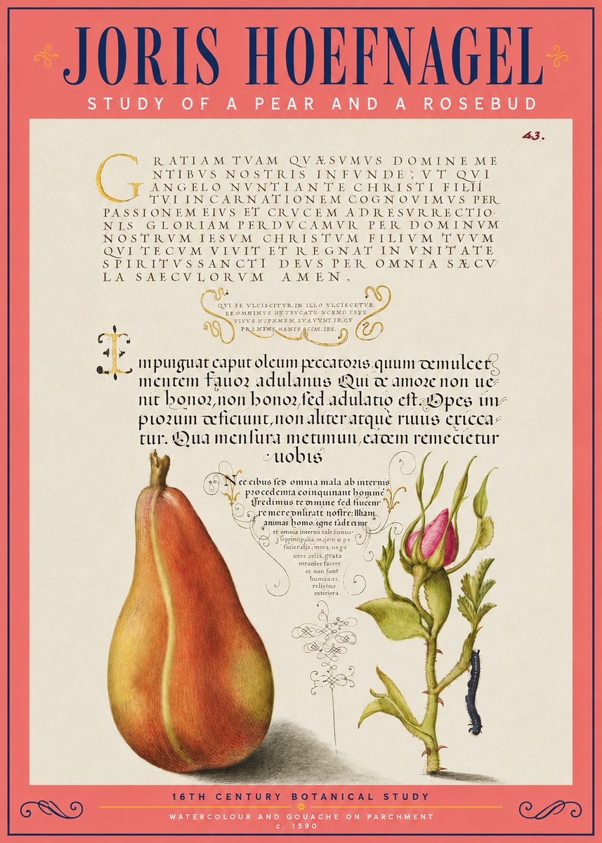 Joris Hoefnagel Aphorisms with Pear and Rose No5 - Plakat