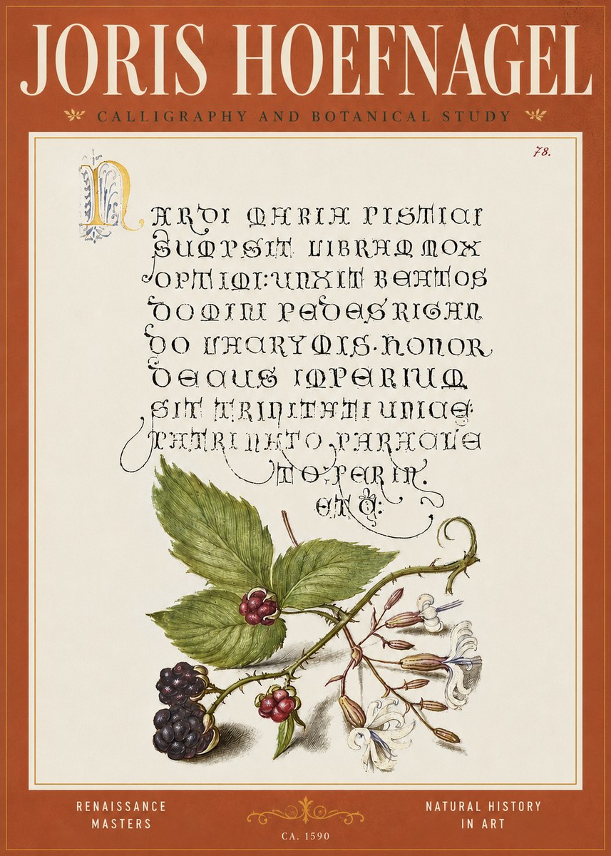 Joris Hoefnagel Calligraphy and Botanical Study II No4 - Plakat