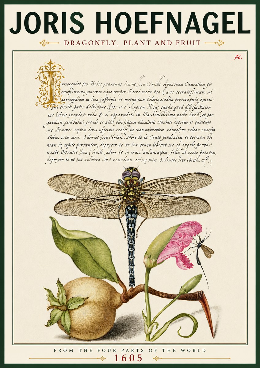 Joris Hoefnagel Dragonfly, Plant and Fruit No6 - Plakat